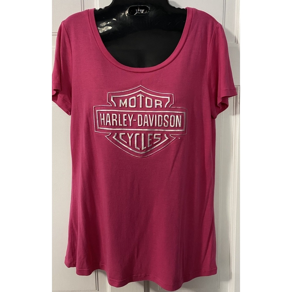 Harley Davidson T-Shirt Pink Short Sleeve Sz Small Gray Raised Letters Milwaukee